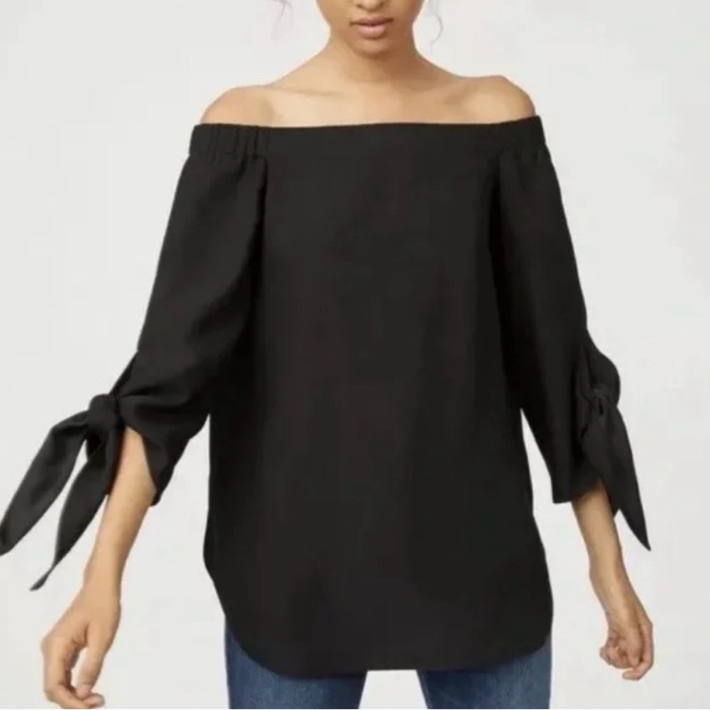 Club Monaco Black Off-Shoulder Blouse with Bow Tie Sleeves